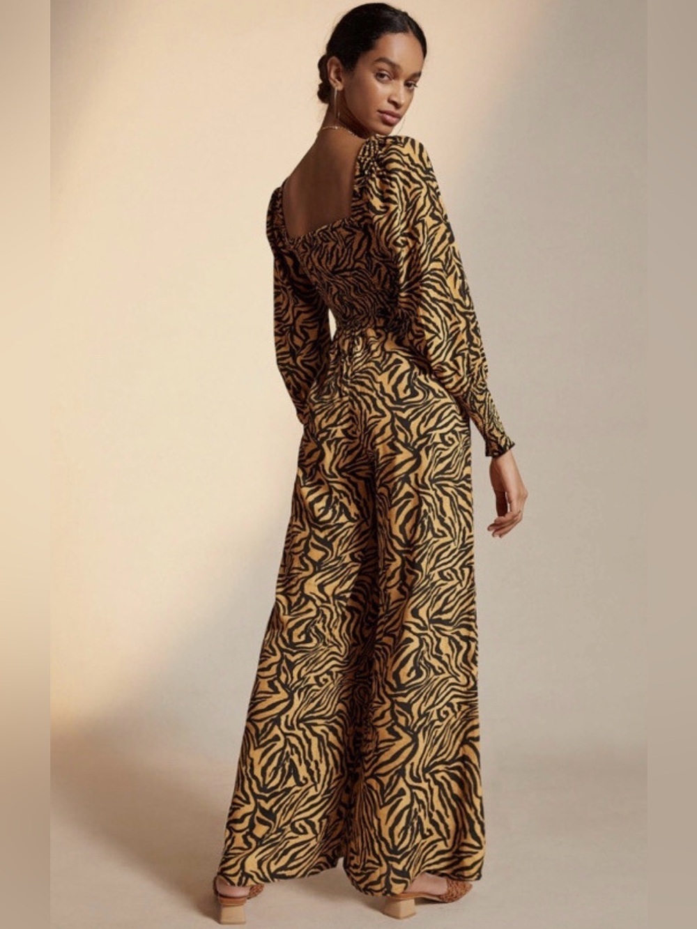 Kachel x Anthropologie Tiger-Striped Jumpsuit Wide Leg Smocked Animal Artsy 10 - Picture 3 of 12